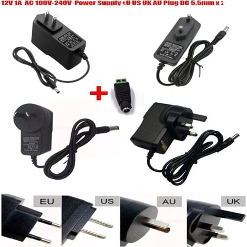 DC 12V 1A adapter 100~240V AC to DC 12V 1A, suitable for LED light bar light CCTV security camera DVR NVR monitoring + DC female