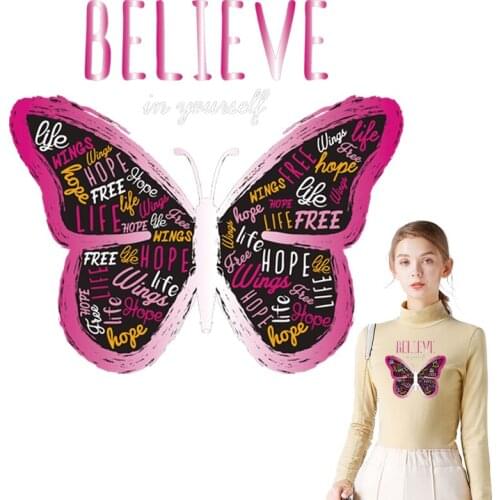 Believe Butterfly Applique Transfer Paper Heat Press Diy Hoodie Tops Hot Tear Thermal Patch Heat Print On Dresses