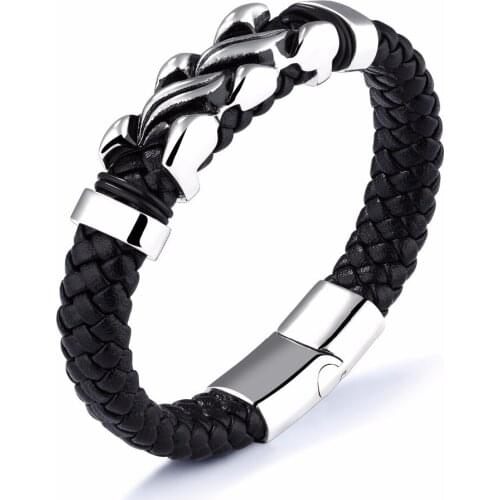 Fate love black Genuine leather with stainless steel vintage flame clasp bracelet father gift / xmas gifts 8.66