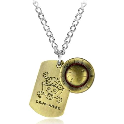 Japanese Anime One Piece Necklace Pirate Straw Hat And Skull Logo Dog Tag Pendant Necklace Fashion Cosplay Accessories