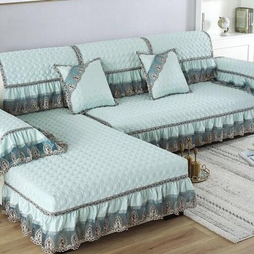 Lace Plaid Big 1 2 3 4 Seater Sofa Covers with Skirt Couch Slipcover for Living Room Furniture Armchairs Chair Covers Towel