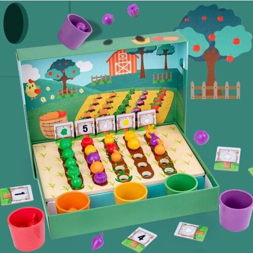 Wooden Simulation Farm Fruit and Vegetable Plantation Enlightenment Early Education Color Classification Cup Building Block Toys