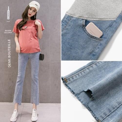 Maternity Jeans Cigarette Pants Cropped Trousers Spring Summer Pregnant Women Casual Baggy Pants Loose Maternity Pants
