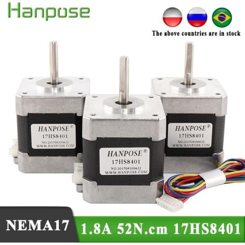 Free shipping 3pcs Nema17 Stepper Motor 48mm 78Oz-in 1.8A 4-lead 42 Series motor 17HS8401 for 3D CNC milling machine