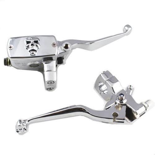 1" Handlebar 14mm Bore Skull Brake Master Cylinder & Clutch Lever For Harley Road King Softail Honda Shadow VT VTX Yamaha V Star