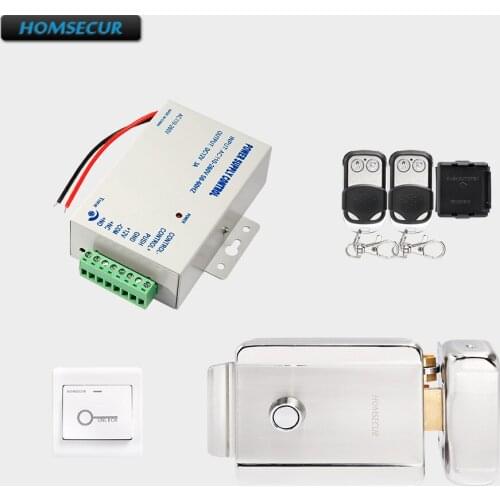 HOMSECUR DIY Door Lock Access Control System by Remote Controller+Exit Button+Power Supply+Electric Lock