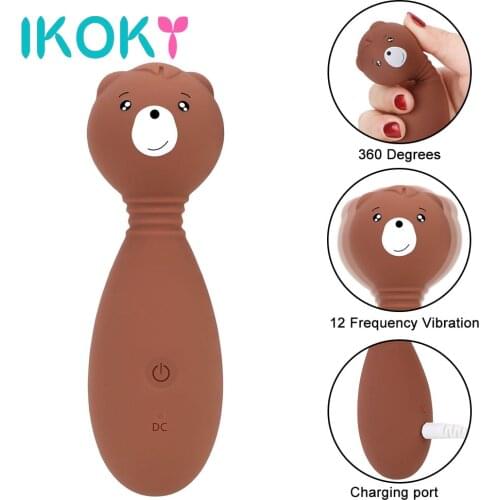 IKOKY 360 Degree Rotation Cute Bear Clitoris Stimulator G Spot Vibrator Sex Toys for Women 12 Speeds Vibrating Dildo