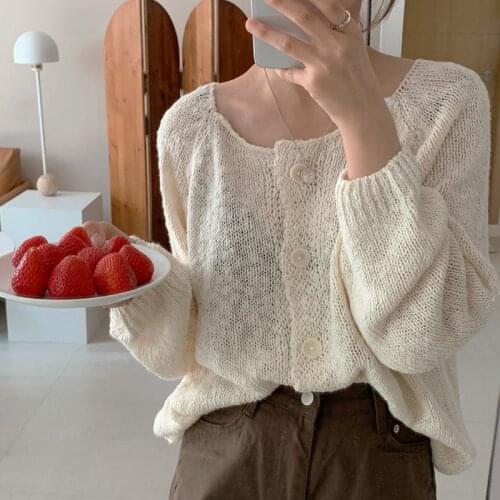 Loose Knitted Sweater Cardigan Women Oversized Casual White Outwear Female Fashion Korean Solid O Neck Tops 2020 Spring Autumn