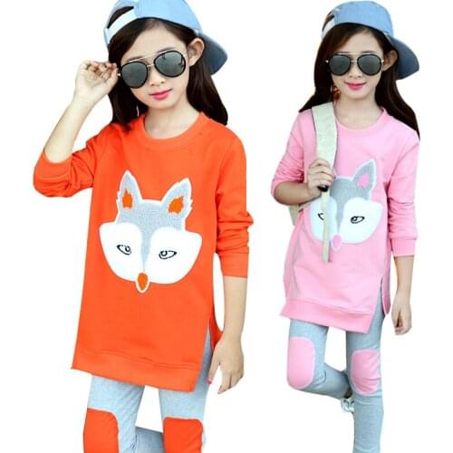 Children Clothes Set for 4-12Y 2019 spring Kids Girls Clothes Fox Pattern T-shirt+Pant Girls Sports Suit Teenage Grils Clothing