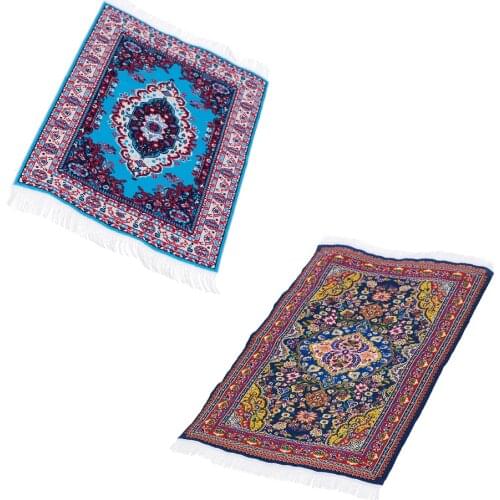 2Pcs 1:12 Scale Turkish Design Art Woven Carpet Doll House Miniature Flooring Mat Decorative Accessory