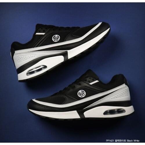 Paperplanes PP1421 Premium Air Cap Leather Lace Up Training Black White Shoes Trainers Sneakers