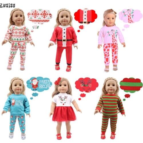Doll Pajamas 2 Pcs Christmas Designs Nightgowns For 18 Inch American&43 Cm Born Logan Boy Doll Generation Girl`s Toy Santa Claus