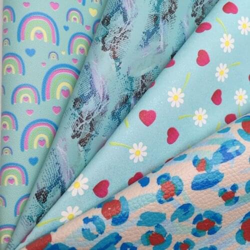 Leo Leather Blue Rainbow Snake Hearts Daisy Leopard Printed Synthetic Faux Vinyl Leather Fabric Sheets BOWS DIY 21X29CM G380