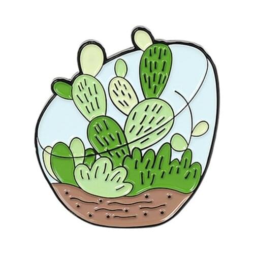 Cute Green Plant Botany Cactus Enamel Brooches Pins Potted Herb Barbed Succulent Plants for Friends Kids Badges Gifts Jewelry