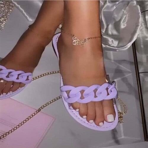 Fashion sexy roman style PVC Transparent chain decoration flat outdoor female slippers summer new style Plus Size Beach Slipper