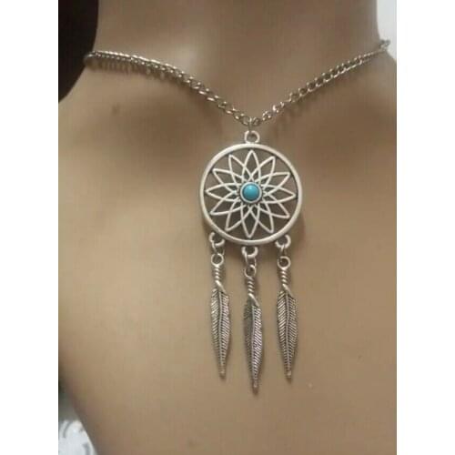Fashion Tibetan Silver Dream catcher and feathers needle tip Charms Statement Necklace&Pendants DIY Jewelry For Woman 10pcs B384