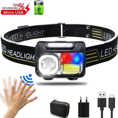 Powerful LED Sensor Headlamp Portable XPE+COB USB Rechargeable Induction Light Built-in Battery Waterproof Emergency Head Torch