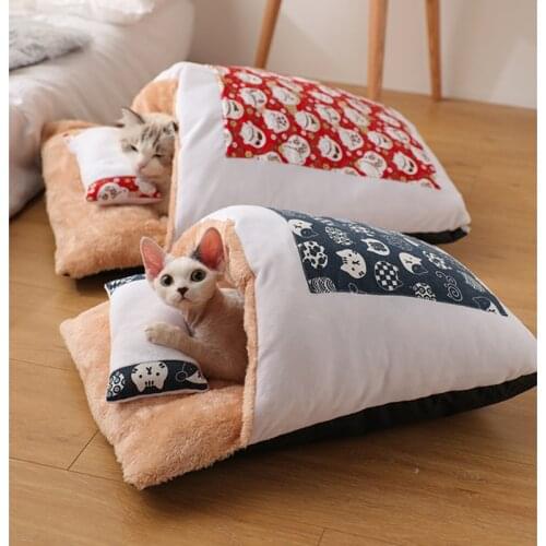 Washable Winter Warm Cat Bed House Cute Funny Small Pet Bed Blanket Sleeping Bag Japanese Style Animals Sleeping Sofa Bag