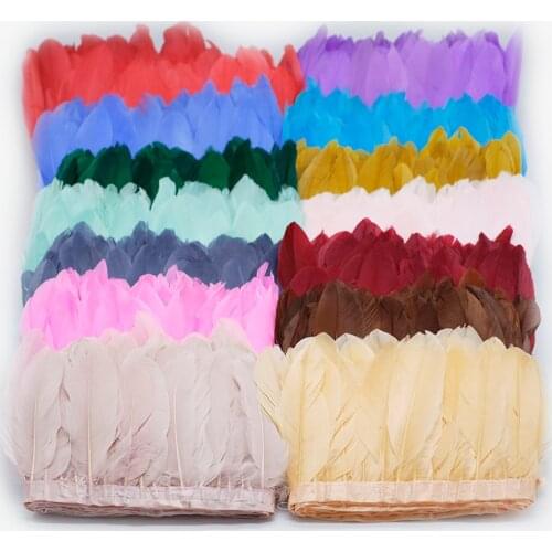 Multi Color Goose Feather Trims Dyed Geese Feather Ribbon13-18cm Goose Feather Fringe For Craft DIY Sewing Material Decorative
