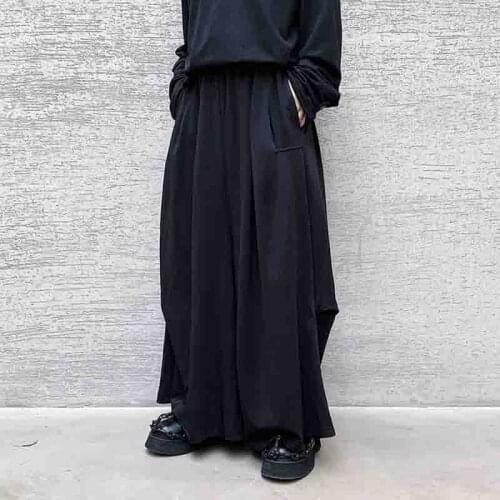 Dark mens design Yamamoto wide leg 2020 side structure autumn solid casual pants skirt pants Harun pants loose