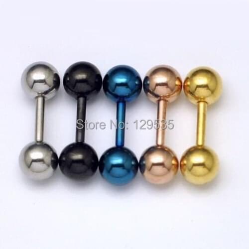 3 4 5 6mm Diameter Round Ball Dumbbell 5 Colors titanium steel Men Screw Back (pierced) stud earrings