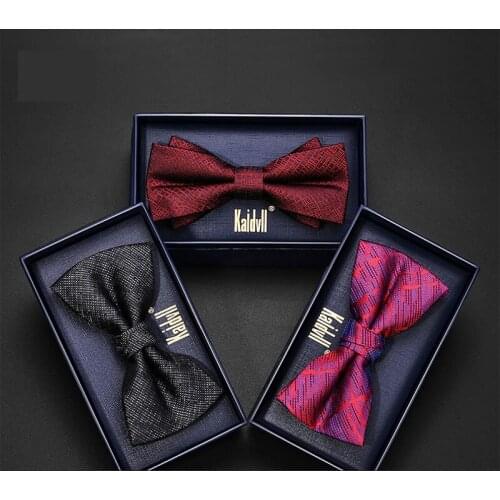 2020 Brand New Fashion Mens Bow Ties Double Fabric Red Purple Bowtie Banquet Wedding Ceremony Host Butterfly Tie with Gift Box
