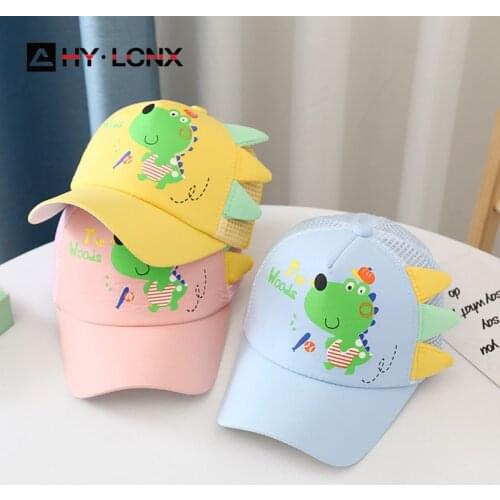 Spring And Summer Boys Dinosaur Print Sunscreen Mesh Caps Girls Outdoor Cotton Breathable Hats Children Travel Baseball Caps