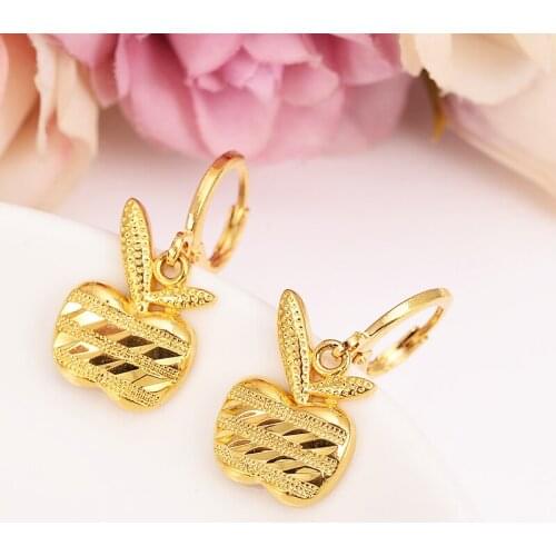 Newest high quality Solid Gold Jewelry Fashion cute apple heart Earrings Gift for Girls Friend Kids Lady earring party earring