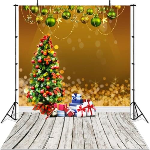 Christmas Photography Background X-mas Tree Golden Glitter Party Wooden Floor Backdrop Decoration Props Banner For Photo Studio