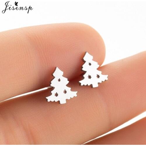 Jisensp Stainless Steel Christmas Tree Stud Earrings for Women Fashion Jewelry Cute Tree of Life Earrings Birthday Kids Gifts