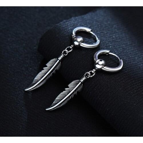 Feather Stainless Steel Earrring for Men Women Jewelry