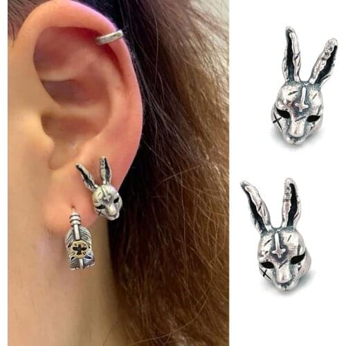 European and American Hooligan Rabbit Earrings Retro Distressed Cute Cross Rabbit Creative Earrings for Women