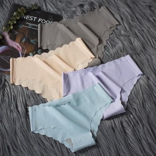 Silk Sexy Womens Panties Slip Satin Seamless Underwear Woman wave Female Underpants Lady Briefs Girls Smooth Solid Panty 3Pcs