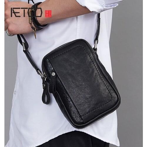 AETOO Leather cross-body bag, male cowhide small bag, fashion trend one-shoulder bag