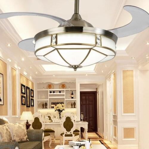 LED Ceiling Fans Light Living Room Bedroom 42 Inch Green Bronze European Luxury Ceiling Fans with Light