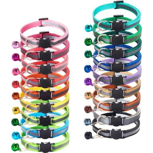 Reflective Adjustable Cat Collar Kitten Necklace Safety Buckle Neck Strap Belt For Cat With Bell Pet Collar
