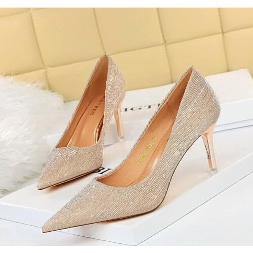 BIGTREE NEW Summer Women Shoes Basic Sequins Pumps Pointed Toe PU TOTEM Fashion Thin Heels Slip-On Party Size 34-40 Adult Mature