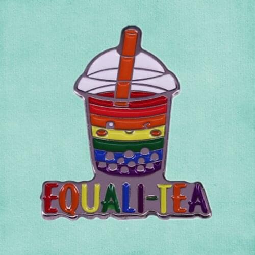 Bubble Tea Fun LGBT Pride proud lesbian gay queer bisexual equality enamel pin Taiwanese milk tea tapioca pearl brooch