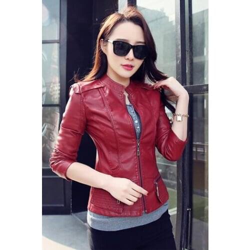 2018 Women PU Leather Jackets Female Zippers Coat spring Autumn Short Outwear spring Autumn Short Outwear Female motorcycle coat