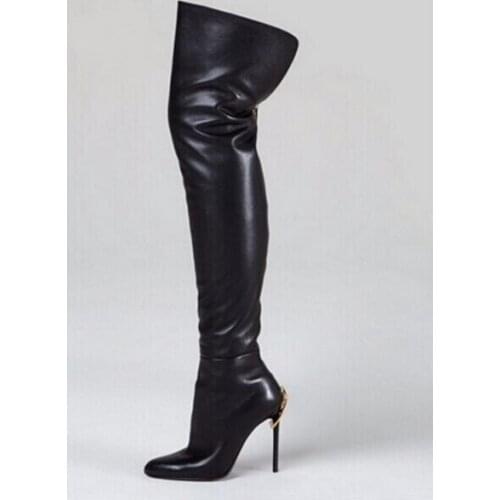Woman Stretch Leather Over The Knee Boots Black Back Zipper Thigh High Botas Feminina Pointed Toe Slim Thin High Heel Boots