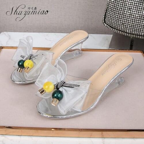 SHUZUMIAO Women Bow Summer Sandals Slipper Indoor Outdoor Wedge Slippers Beach Shoes New Fashion Female Casual Slipper Chanclas
