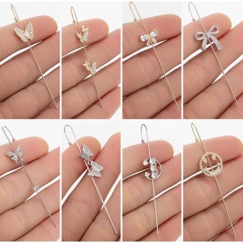 Womens New Butterfly Earrings Wrap-Around Smiley Face Earrings Hooks Wrap Around the Pinna Inlaid Crystal Rhinestone Pierced