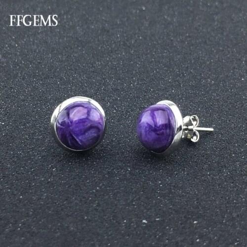 FFGems Natural Charoite Earring 925 Silver Sterling Gemstone Fine Jewelry For Women Lady Wedding Party Gift With Box