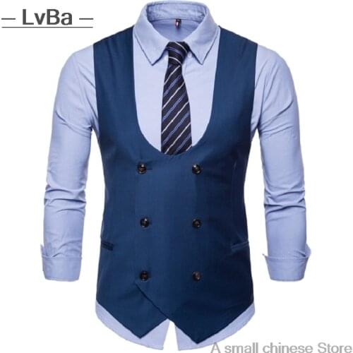 U-neck suit vest for men business casual mens vest Dress Waistcoat Gilet Sleeveless Formal Jacket Slim fit double-breasted vest
