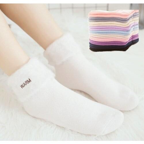 Winter Womens Thicken Warm Heated Socks Kawaii Fluffy Socks Fuzzy Snow White Black Pink Cotton Cashmere Floor Happy Socks Women