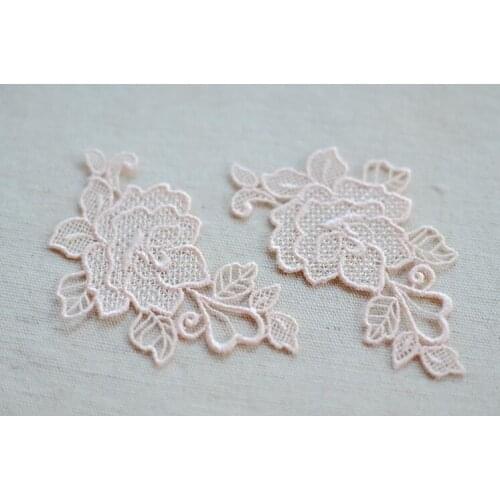 10 Pieces 8*4.5cm Delicate Pink Wedding Head Ornaments Venise Flower Lace Applique Sewing Lace Trim Dress DIY