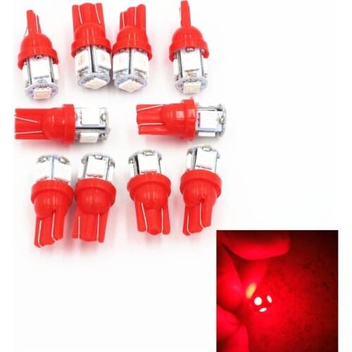 10pcs T10 Red 5 SMD 5050 LED 194 168 W5W Car Auto Truck Bus Side Wedge Tail Light Lamp Bulb 5-SMD DC 12V 24V