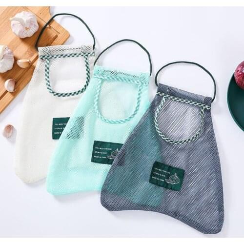 2pcs Kitchen Vegetable Mesh Storage Bags Storage Hanging Bags Hollow Breathable Onion Potato Garlic Ginger Bag Bathroom Tool