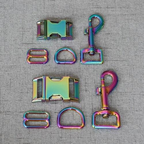 20 Sets 20mm 25mm Colourful Metal D Ring Sider Belt Buckle Snap Clip Hook For Pet Dog Collar Lobster Clasp Sewing Accessory