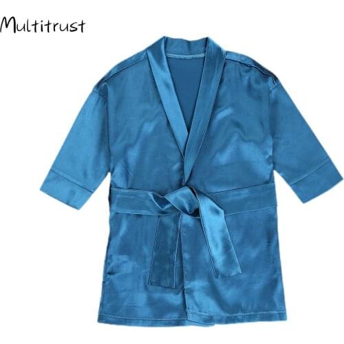 2020 New Girls Solid Silk Satin Kimono Robes for Kids Children Bathrobe Sleepwear Nightgown roupao infantil Bath Robes